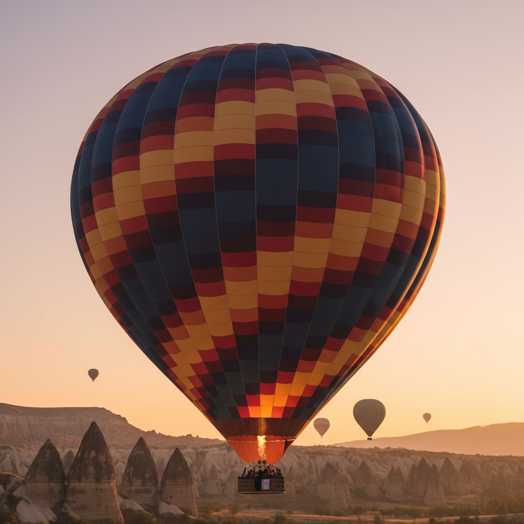 Sepetten görülen şafak; tek balon sessizce yükseliyor